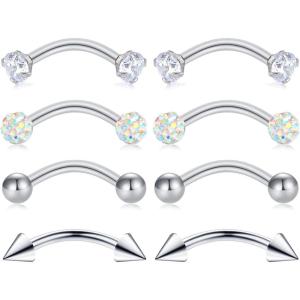 Incaton 16g 8mm Eyebrow Rings Piercing Jewelry Stainless Steel Rook Daith Anti-Tragus Snug Cubic Zirconia Arrow Curved Barbell Jewelry