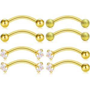 Incaton 16g Stainless Steel Rook Daith Earrings Cubic Zirconia Curved Barbell Eyebrow Rings Belly Lip Rings Piercing Barbell 10mm (3/8″) 4pairs