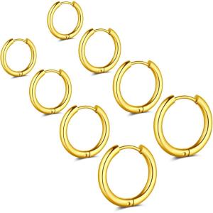 Incaton 20G Cartilage Piercing Jewelry Flat back Helix Earrings for Women Hypoallergenic Surgical Steel Gold Cartilage Hoop Earring Set Daith Tragus Conch Flat Back Stud Earrings(8PCS HOOPS GOLD)
