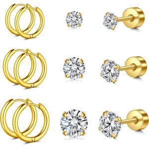 Incaton 20G Cartilage Piercing Jewelry Flat back Helix Earrings for Women Hypoallergenic Surgical Steel Gold Cartilage Hoop Earring Set Daith Tragus Conch Flat Back Stud Earrings(6 HOOP + 6 STUD GOLD)