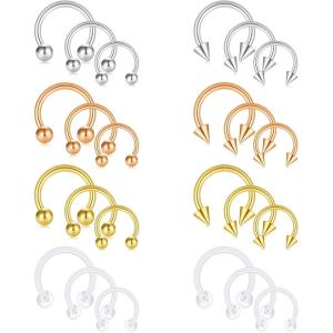 Incaton 20PCS 16G Surgical Steel Nose Septum Rings Piercing Jewelry Horseshoe Cartilage Helix Tragus Earring Hoop Eyebrow Lip Hoop Retainer for Women Men