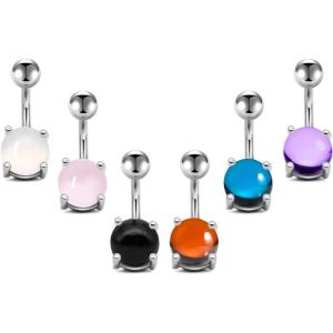 Incaton 6pcs Belly Button Rings 14G Stainless Steel Belly Rings for Women 8mm Navel Barbell Piercing Jewelry