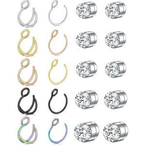 Incaton Fake Nose Ring Magnetic Nose Stud Fake Nose Ring Hoop Fake Nose Ring Stud Double Fake Noe Rings for Women Men