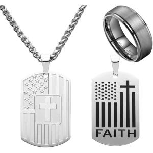 King Will 20″ Stainless Steel Necklace with Two Alternative Pendants, Men’s 8mm Gunmetal Tungsten Carbide Ring, Size 11