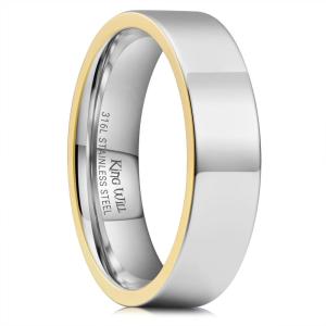 King Will 316L Stainless Steel Men’s Wedding Band – 6/8 mm Dual-Tone Wedding Ring Polished Finish with Gold/Black Steel Plating, Fashionable and Durable Stainless Steel Men’s Ring Size 7-14(Gold-B)