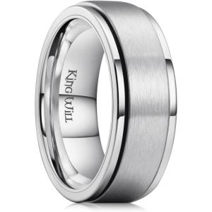 King Will 316L Stainless Steel Spinner Ring for Men Women-8mm Black/Silver/Gold Stress Anxiety Relief Fidget Ring Multiple Styles Wedding Band Comfort Fit Size 4-16(A-Matte Silver)