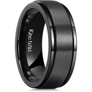 King Will 316L Stainless Steel Spinner Ring for Men Women-8mm Black/Silver/Gold Stress Anxiety Relief Fidget Ring Multiple Styles Wedding Band Comfort Fit Size 4-16(A-Matte Black)