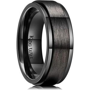 King Will 316L Stainless Steel Spinner Ring for Men Women-8mm Black/Silver/Gold Stress Anxiety Relief Fidget Ring Multiple Styles Wedding Band Comfort Fit Size 4-16(B-Brushed Black)