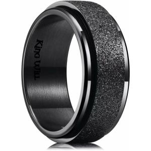 King Will 316L Stainless Steel Spinner Ring for Men Women-8mm Black/Silver/Gold Stress Anxiety Relief Fidget Ring Multiple Styles Wedding Band Comfort Fit Size 4-16(E-Blasted Black)