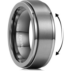 King Will 316L Stainless Steel Spinner Ring for Men Women-8mm Black/Silver/Gold Stress Anxiety Relief Fidget Ring Multiple Styles Wedding Band Comfort Fit Size 4-16(A-Matte Gunmetal Gray)