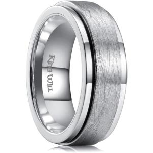 King Will 316L Stainless Steel Spinner Ring for Men Women-8mm Black/Silver/Gold Stress Anxiety Relief Fidget Ring Multiple Styles Wedding Band Comfort Fit Size 4-16(B-Brushed Silver)