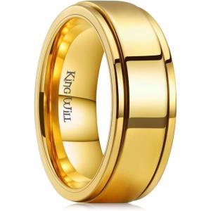 King Will 316L Stainless Steel Spinner Ring for Men Women-8mm Black/Silver/Gold Stress Anxiety Relief Fidget Ring Multiple Styles Wedding Band Comfort Fit Size 4-16(C-Polished Gold)