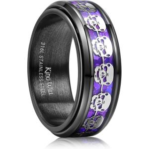 King Will 316L Stainless Steel Spinner Ring for Men Women-8mm Wedding Band wirh Red Skull/Spider Pattern in Black/Sliver Plated Comfort Fit Spinner Fidget Wedding Ring Size 7-14(Purple)