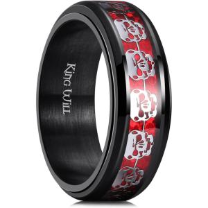 King Will 316L Stainless Steel Spinner Ring for Men Women-8mm Wedding Band wirh Red Skull/Spider Pattern in Black/Sliver Plated Comfort Fit Spinner Fidget Wedding Ring Size 7-14(Skull Red 8mm)