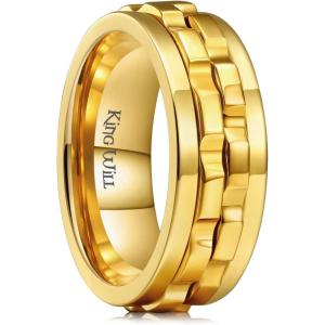 King Will 316L Stainless Steel Spinner Ring for Men-8mm Gear Fidget Spinner Ring in Multicolors, Anxiety Relief and Stress Free Wedding Band Comfort Fit Size 4-14(Gold-Gold Gear)