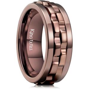 King Will 316L Stainless Steel Spinner Ring for Men-8mm Gear Fidget Spinner Ring in Multicolors, Anxiety Relief and Stress Free Wedding Band Comfort Fit Size 4-14(Brown-Brown Gear)