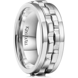 King Will 316L Stainless Steel Spinner Ring for Men-8mm Gear Fidget Spinner Ring in Multicolors, Anxiety Relief and Stress Free Wedding Band Comfort Fit Size 4-14(Silver-Sliver Gear)