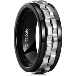 King Will 316L Stainless Steel Spinner Ring for Men-8mm Gear Fidget Spinner Ring in Multicolors, Anxiety Relief and Stress Free Wedding Band Comfort Fit Size 4-14(Black-Sliver Gear)
