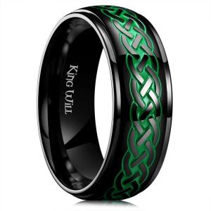 King Will 316L Stainless Steel Wedding Band for Men Women- Celtic Knots and Nature Style Design Wedding Ring in Multicolor Available Comfort Fit Size 7-14(Celtic Knots-Green)