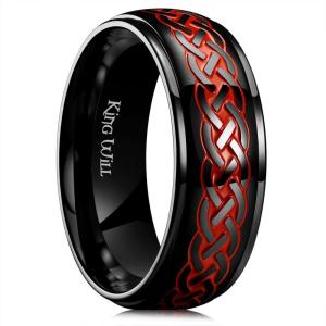 King Will 316L Stainless Steel Wedding Band for Men Women- Celtic Knots and Nature Style Design Wedding Ring in Multicolor Available Comfort Fit Size 7-14(Celtic Knots-Red)
