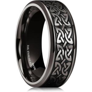 King Will 316L Stainless Steel Wedding Band for Men Women- Celtic Knots and Nature Style Design Wedding Ring in Multicolor Available Comfort Fit Size 7-14(Black-Celtic Knots)