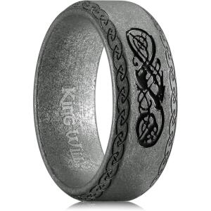 King Will 316L Stainless Steel Wedding Band for Men Women- Celtic Knots and Nature Style Design Wedding Ring in Multicolor Available Comfort Fit Size 7-14(Gray-Celtic Knots Dragon)