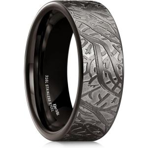 King Will 316L Stainless Steel Wedding Band for Men Women- Celtic Knots and Nature Style Design Wedding Ring in Multicolor Available Comfort Fit Size 7-14(Thorns-Gunmetal)