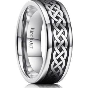 King Will 316L Stainless Steel Wedding Band for Men Women- Celtic Knots and Nature Style Design Wedding Ring in Multicolor Available Comfort Fit Size 7-14(Celtic Knots-Siliver)