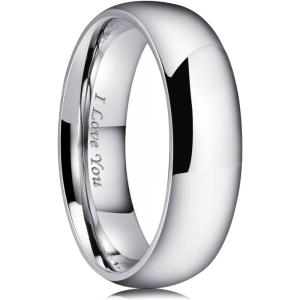 King Will 316L Stainless Steel Wedding Band for Men Women-2-8mm Width Wedding Ring in Black/Sliver/Gold Plated Laser I Love You High Polished Dome Style Promise Ring Comfort Fit Size 4-15(A-Sliver-Plated-7mm)