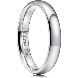 King Will 316L Stainless Steel Wedding Band for Men Women-2-8mm Width Wedding Ring in Black/Sliver/Gold Plated Laser I Love You High Polished Dome Style Promise Ring Comfort Fit Size 4-15(A-Sliver-Plated-4mm)