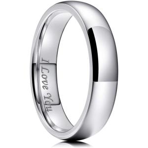 King Will 316L Stainless Steel Wedding Band for Men Women-2-8mm Width Wedding Ring in Black/Sliver/Gold Plated Laser I Love You High Polished Dome Style Promise Ring Comfort Fit Size 4-15(A-Sliver-Plated-6mm)