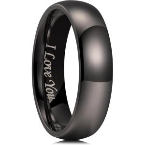 King Will 316L Stainless Steel Wedding Band for Men Women-2-8mm Width Wedding Ring in Black/Sliver/Gold Plated Laser I Love You High Polished Dome Style Promise Ring Comfort Fit Size 4-15(E-Gunmetal Gray-6mm)