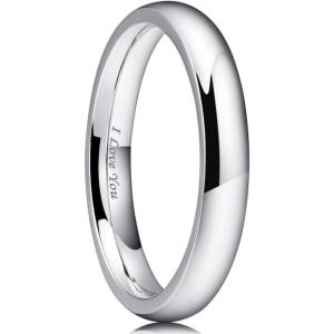 King Will 316L Stainless Steel Wedding Band for Men Women-2-8mm Width Wedding Ring in Black/Sliver/Gold Plated Laser I Love You High Polished Dome Style Promise Ring Comfort Fit Size 4-15(A-Sliver-Plated-3mm)
