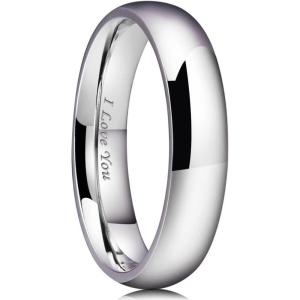 King Will 316L Stainless Steel Wedding Band for Men Women-2-8mm Width Wedding Ring in Black/Sliver/Gold Plated Laser I Love You High Polished Dome Style Promise Ring Comfort Fit Size 4-15(A-Sliver-Plated-5mm)