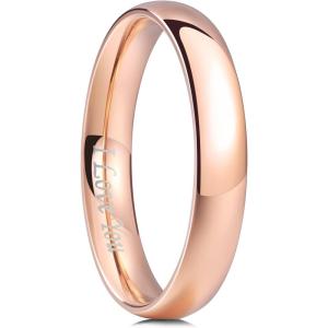 King Will 316L Stainless Steel Wedding Band for Men Women-2-8mm Width Wedding Ring in Black/Sliver/Gold Plated Laser I Love You High Polished Dome Style Promise Ring Comfort Fit Size 4-15(C-Rose Gold Plated-4mm)