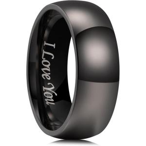 King Will 316L Stainless Steel Wedding Band for Men Women-2-8mm Width Wedding Ring in Black/Sliver/Gold Plated Laser I Love You High Polished Dome Style Promise Ring Comfort Fit Size 4-15(E-Gunmetal Gray-8mm)
