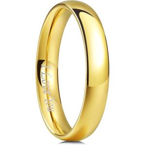King Will 316L Stainless Steel Wedding Band for Men Women-2-8mm Width Wedding Ring in Black/Sliver/Gold Plated Laser I Love You High Polished Dome Style Promise Ring Comfort Fit Size 4-15(B-Gold-Plated-4mm)