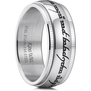 King Will 316L Stainless Steel Wedding Band for Men Women-8mm Gold/Black/Sliver Fidget Spinner Wedding Ring High Polished with Unique Pattern Design Comfort Fit Size 7-14(Spinner-Sliver)