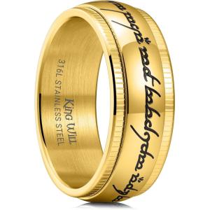 King Will 316L Stainless Steel Wedding Band for Men Women-8mm Gold/Black/Sliver Fidget Spinner Wedding Ring High Polished with Unique Pattern Design Comfort Fit Size 7-14(Spinner-Gold)