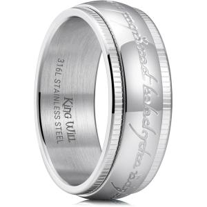 King Will 316L Stainless Steel Wedding Band for Men Women-8mm Gold/Black/Sliver Fidget Spinner Wedding Ring High Polished with Unique Pattern Design Comfort Fit Size 7-14(B-Sliver)