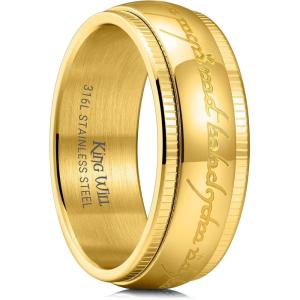 King Will 316L Stainless Steel Wedding Band for Men Women-8mm Gold/Black/Sliver Fidget Spinner Wedding Ring High Polished with Unique Pattern Design Comfort Fit Size 7-14(B-All Gold)
