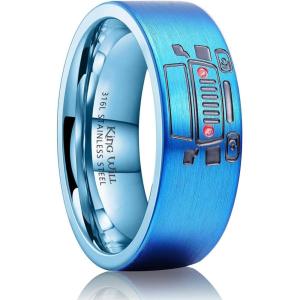 King Will 316L Stainless Steel Wedding Band for Men-8mm Steel/Blue Wedding Ring Polished with Music Staff/Musical Note/Car Design,Comfort Fit for Everyday Wear Size 7-12(Blue)