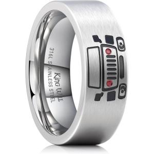King Will 316L Stainless Steel Wedding Band for Men-8mm Steel/Blue Wedding Ring Polished with Music Staff/Musical Note/Car Design,Comfort Fit for Everyday Wear Size 7-12(Sliver)