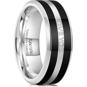 King Will 316L Stainless Steel Wedding Ring for Men Women, 2mm-8mm Width Black/Silver/Gold Wdding Band Laser I Love You Multic Style,Comfort Fit Size 4-16(Black White love you)