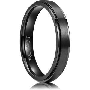 King Will 316L Stainless Steel Wedding Ring for Men Women, 2mm-8mm Width Black/Silver/Gold Wdding Band Laser I Love You Multic Style,Comfort Fit Size 4-16(Black 4mm Step)