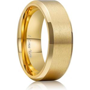 King Will 316L Stainless Steel Wedding Ring for Men Women, 2mm-8mm Width Black/Silver/Gold Wdding Band Laser I Love You Multic Style,Comfort Fit Size 4-16(Gold 8mm Beveled)