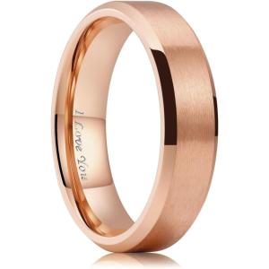 King Will 316L Stainless Steel Wedding Ring for Men Women, 2mm-8mm Width Black/Silver/Gold Wdding Band Laser I Love You Multic Style,Comfort Fit Size 4-16(Rose Gold 6mm Beveled)