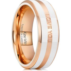 King Will 316L Stainless Steel Wedding Ring for Men Women, 2mm-8mm Width Black/Silver/Gold Wdding Band Laser I Love You Multic Style,Comfort Fit Size 4-16(Rose Gold love you)
