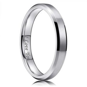 King Will 316L Stainless Steel Wedding Ring for Men Women, 2mm-8mm Width Black/Silver/Gold Wdding Band Laser I Love You Multic Style,Comfort Fit Size 4-16(Silver 4mm Matte)