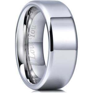 King Will 316L Stainless Steel Wedding Ring for Men Women, 2mm-8mm Width Black/Silver/Gold Wdding Band Laser I Love You Multic Style,Comfort Fit Size 4-16(Silver 8mm Polished)